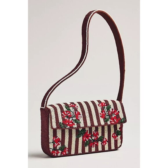 Anthropologie Handbags - Anthropologie The Fiona Beaded Bag: Maroon Stripe Christmas Motif